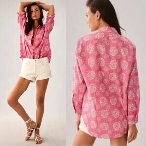 Anthropologie Mille Button Down Blouse Sofia Daisy floral pink Top Size XS boho